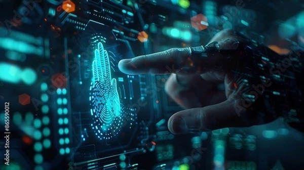Fototapeta Futuristic Fingerprint Scanning Interface