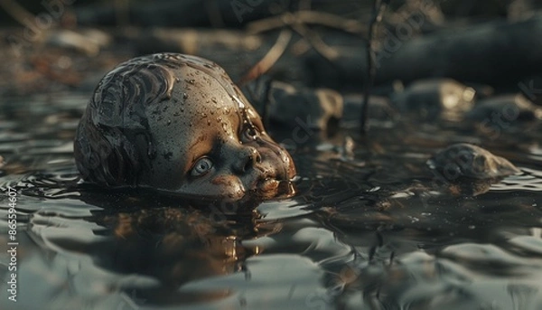 Fototapeta Image of a doll drowning in water