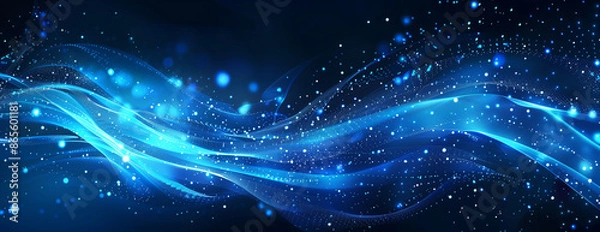 Fototapeta Abstract blue wave background with glowing lines and dots for technology, science or digital design concept