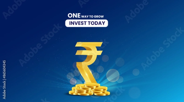 Obraz Stock market or stock exchange or financial technology concept banner, poster or web background with golden rupee icon and trading background. 