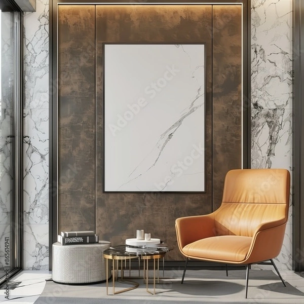 Fototapeta Luxurious décor with a leather chair makes this room a background and wallpaper must-have The abstract and rich textures are best-seller ready