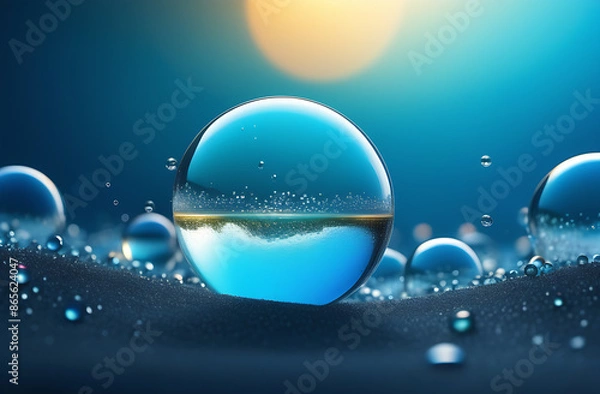Fototapeta hyperdetailed conceptual scene with big magic bubbles with tiny worlds inside close-up view