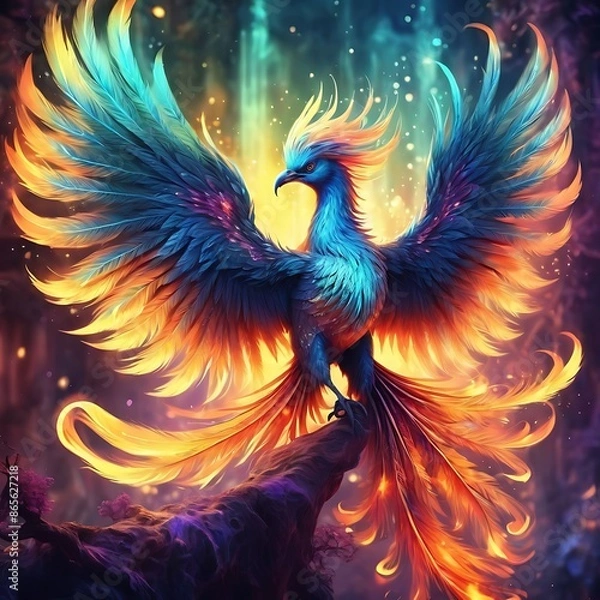 Obraz Phoenix bird risen from the ashes, fire bird. Burning bird
