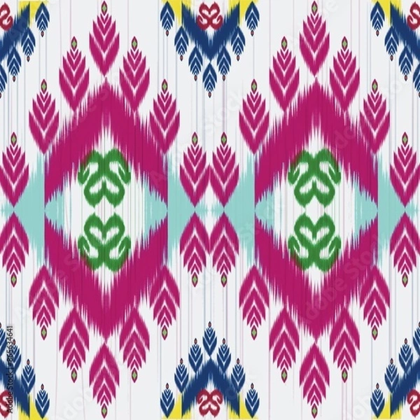Fototapeta Ikat handmade seamless wallpaper. Ethnic Ikat abstract background art. llustration for greeting cards, printing and other design project.