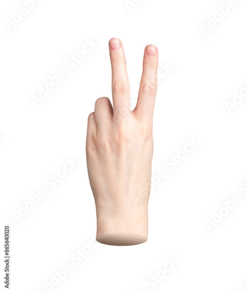 Fototapeta Victory gesture with two fingers. Winner sign, hand symbol for peace and love, isolated on white background. Showing number two, confident signal.., transparent PNG cutout