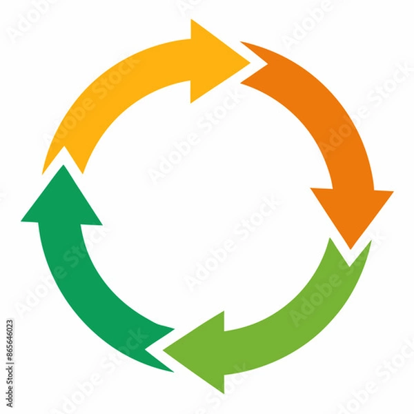 Fototapeta A circle featuring four arrows set against a white background is depicted