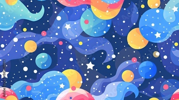 Fototapeta Blue vector pattern with circles and stars. Colorful circles and stars on a gradient background. Great for textiles, fabrics, and wallpapers.