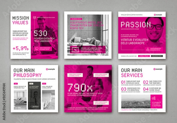 Fototapeta Social Media Templates for odern Agency of Freelancer in Black and White with Pink Elements