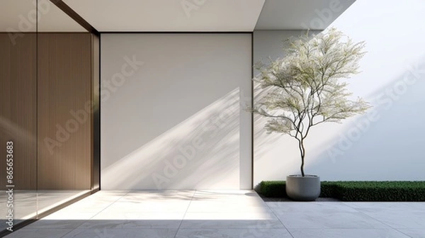 Fototapeta Contemporary minimalistic structure, highlighting the beauty of clean lines, spacious interiors, and the use of soft, muted colors for a calming effect