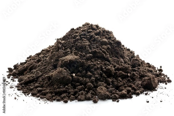 Fototapeta A photo of a pile of dirt on a white surface, great for use in environmental or scientific contexts