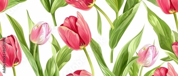 Fototapeta Colorful Pattern Flowers. Vector Pattern of Tulip Flowers.