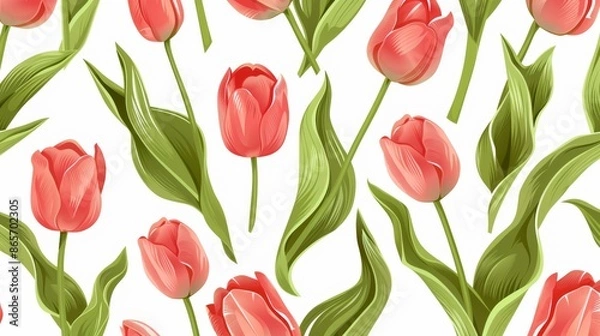 Fototapeta Colorful Pattern Flowers. Vector Pattern of Tulip Flowers.