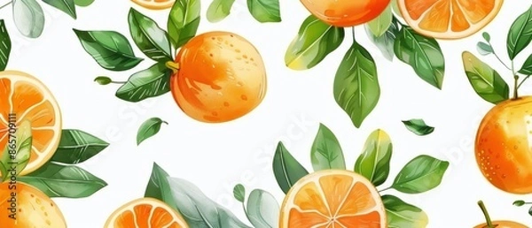 Fototapeta Vector Pattern of Fruits. Orange Pattern in Colorful. Reference of Fruits Illustration 