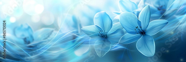 Obraz Delicate blue flowers with soft, flowing lines and bokeh lights in the background, creating a dreamy and tranquil atmosphere.