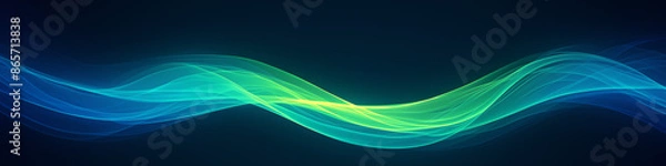 Obraz Abstract blue and green waves on a dark background, perfect for technology or science themes