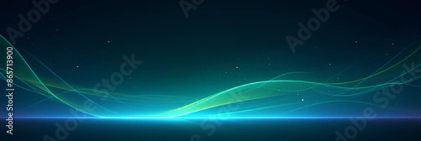 Obraz Abstract green and blue waves flowing smoothly on a dark background, creating a dynamic and vibrant visual effect.