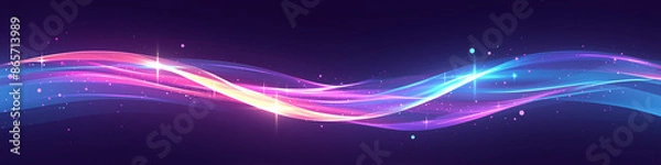 Obraz Abstract colorful wave lines on a dark background with light effects, suitable for technology-themed design.