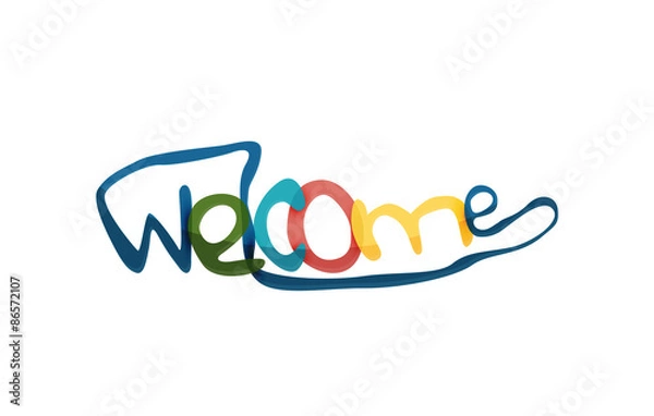 Fototapeta Welcome word, drawn lettering typographic element
