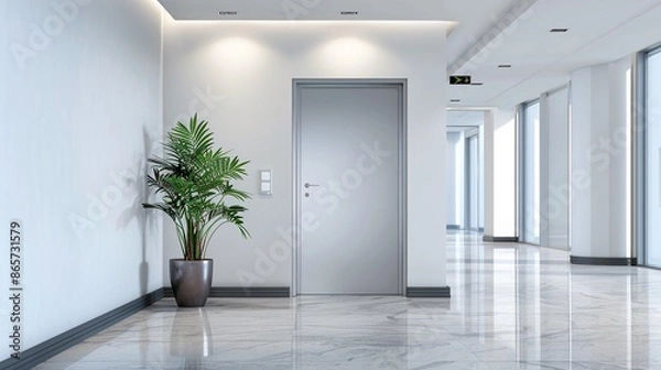 Fototapeta Empty modern office corridor background, for interior of work place, office building corridor hall backdrops.