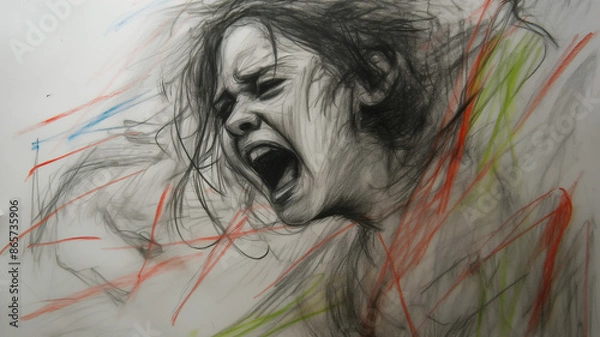 Fototapeta Scream, fear, pain, emotion, despair, tears, girl,