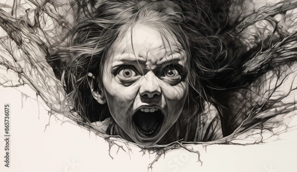 Fototapeta Scream, fear, pain, emotion, despair, tears, girl,