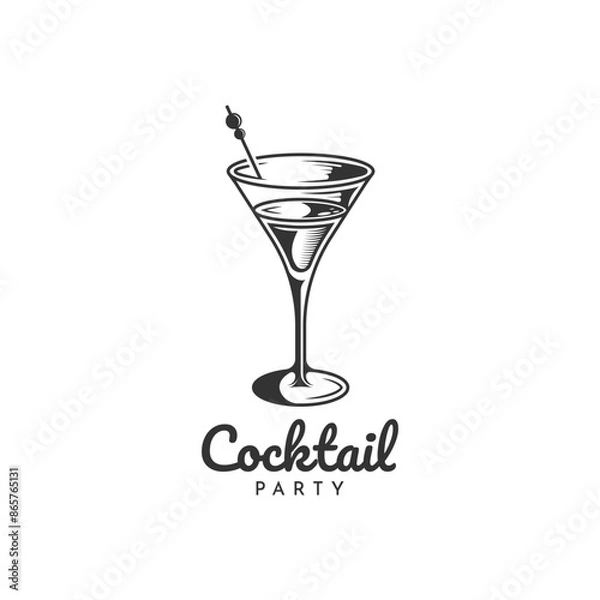 Fototapeta Vector Martini cocktail with olives and alcohol splash for cocktail bar or drink party. logo design with martini glass for bartenderWeb