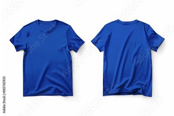Fototapeta Mockup of a blank royal blue tshirt front and back isolated on white background