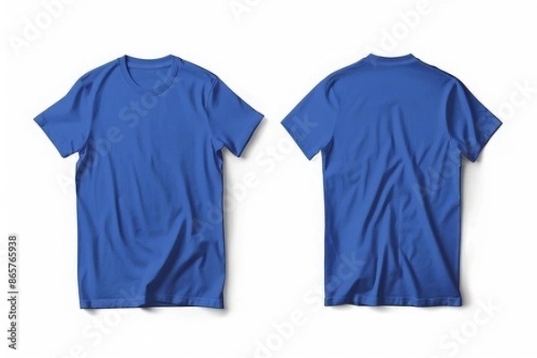Fototapeta Mockup of a blank royal blue t shirt front and back isolated on white background
