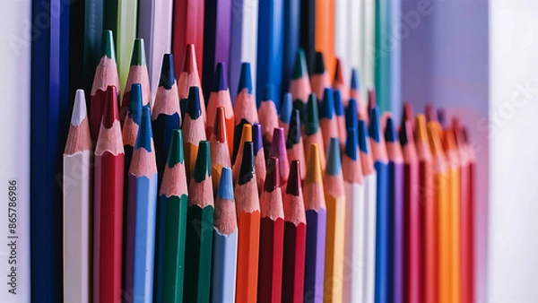 Fototapeta A photo of a daycare art easel with watercolor paints brushes pencils and markers