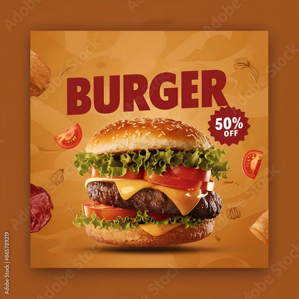 Obraz Burger 50% off social media poster design