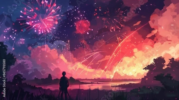 Obraz fireworks over the river