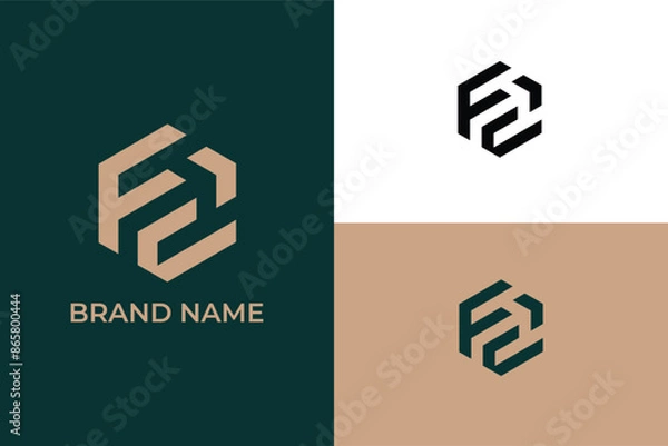 Fototapeta initial letter FC CF forward direction arrow Minimal elegant monogram art logo, FC hexagon shield icon jet aviation logo
