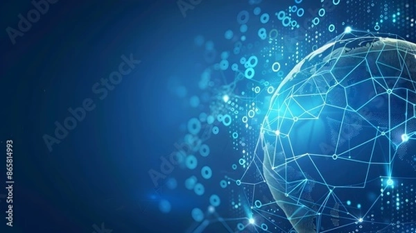 Fototapeta Interconnected Digital Globe on Elegant Blue Tech Background for Modern Connectivity and Advertising
