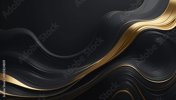Obraz Abstract Wavy Black Gold Fluid Modern Luxurious Contemporary Background Wallpaper
