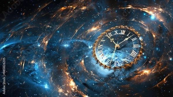 Obraz Space and Time. Abstract Clock Face Against Cosmic Background