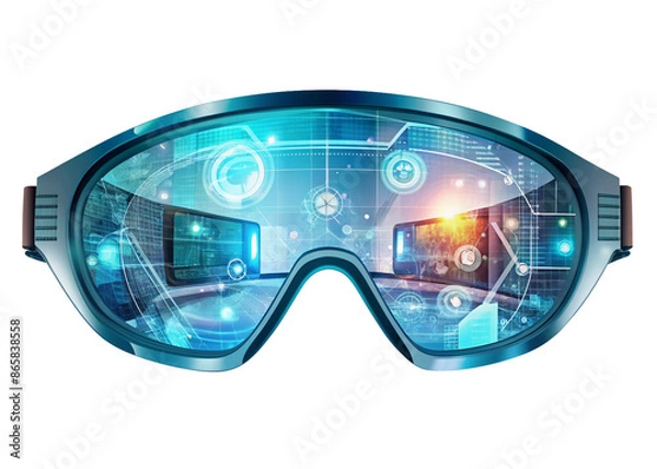 Obraz Augmented reality glasses overlaying digital information. Generative AI.
