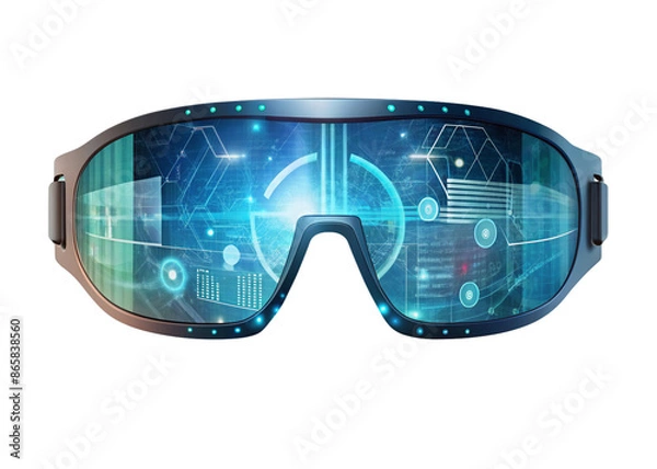Obraz Augmented reality glasses overlaying digital information. Generative AI.
