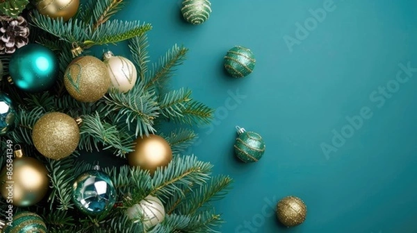 Fototapeta Christmas Tree with Decorations. Copy Space