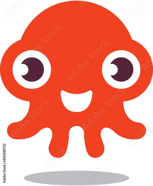 Obraz A cute cartoon octopus with a smile on its face. The octopus is orange and has big eyes