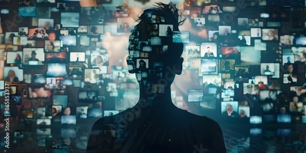 Fototapeta Analyzing social medias impact on mental health and constant online presence. Concept Social Media Impact, Mental Health, Online Presence, Psychological Effects, Technology Addiction