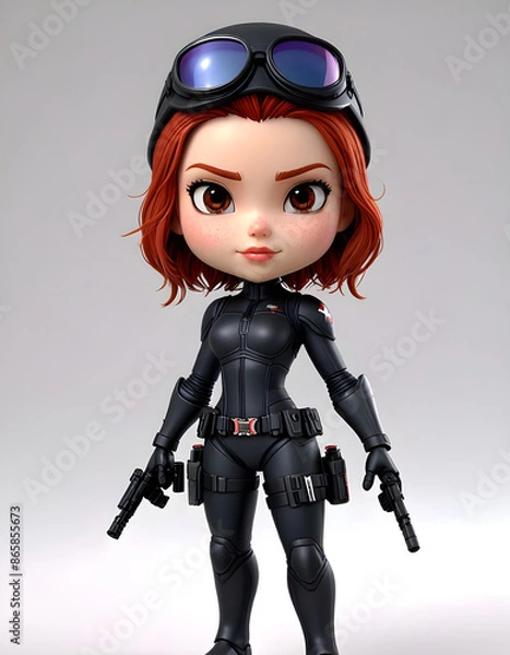 Fototapeta 3D Model Cartoon Yui - SpecOps Black Widow Character 3D Rendered on a White Background.