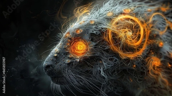 Fototapeta Abstract Creature with Glowing Eyes and Energetic Aura