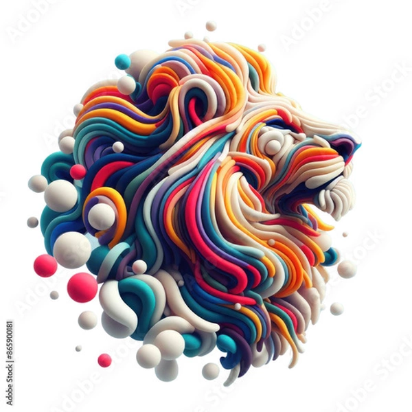 Fototapeta Colorful Clay Lion Sculpture With Abstract Background