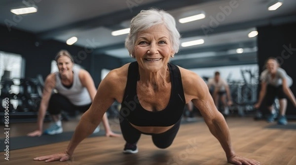 Fototapeta Senior woman  exercising at the gym , the elderly and exercise, health of the elderly