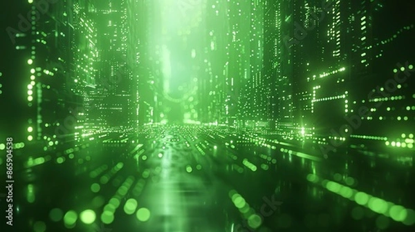 Fototapeta Green Monochrome Glitch: Abstract Tech Display