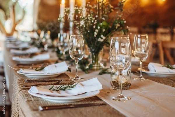 Fototapeta Elegant rustic wedding table setup