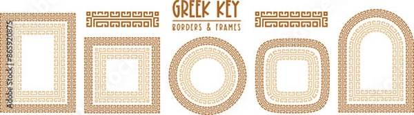 Fototapeta Greek key pattern, seamless borders collection. Decorative ancient meander, greece border ornament set with repeated geometric motif. Vector EPS10.