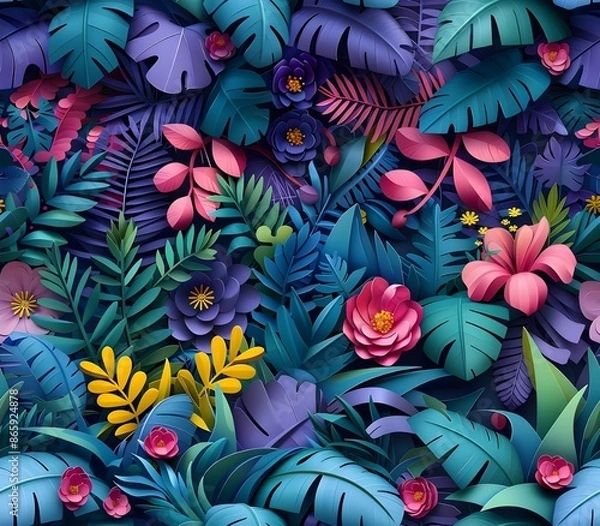 Obraz Colorful Paper Flower and Leaf Pattern