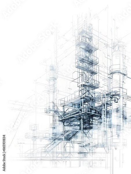 Fototapeta Minimalist Blueprint of Structural Tower Building Components