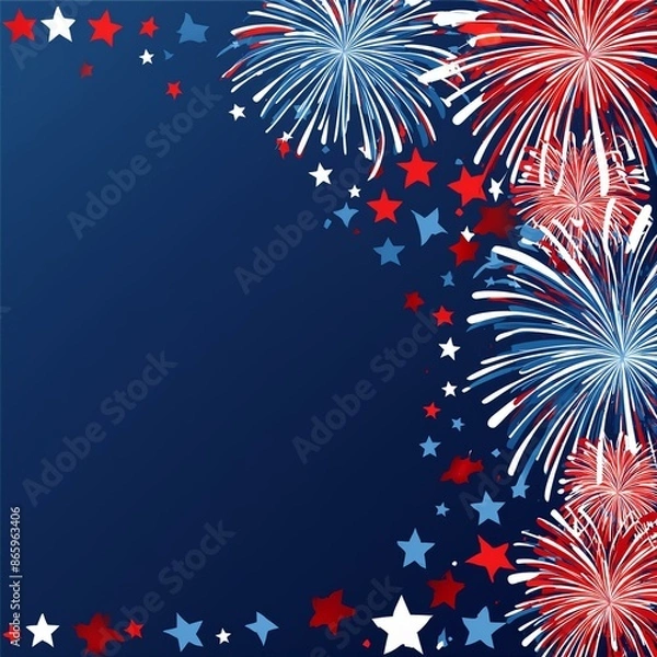 Fototapeta illustration of fireworks on a blue background, American Independence Day